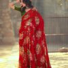 Stylish Floral Red Saree with Lace Border