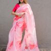 Organza Floral Printed Silk Pink Saree