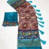 Patola Silk Purple Saree with Sky Blue Border