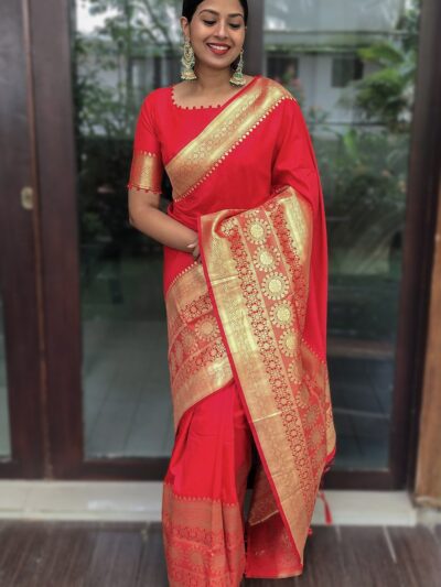 Bollywood Wedding Banarasi Silk Red Saree