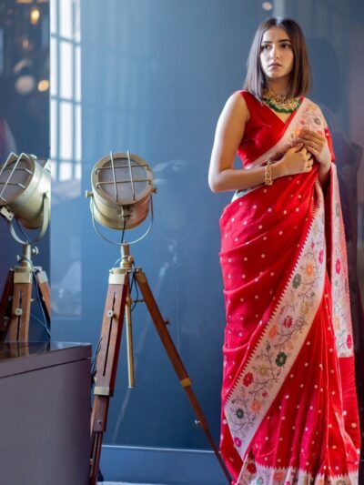 Traditional Paithani Silk Red Saree