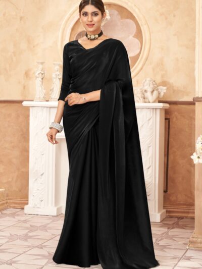 Online Shop Bollywood Party Plain Silk Black Saree