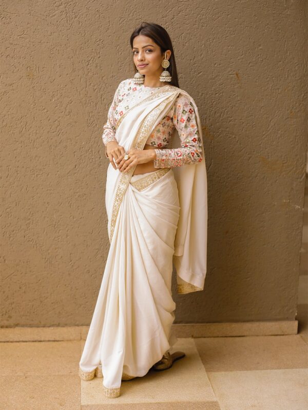 Pink Saree with Work Lace Border Blouse