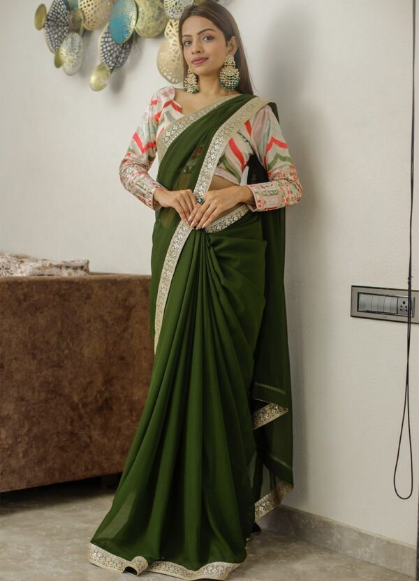 Mahendi Function Green Saree Work Border