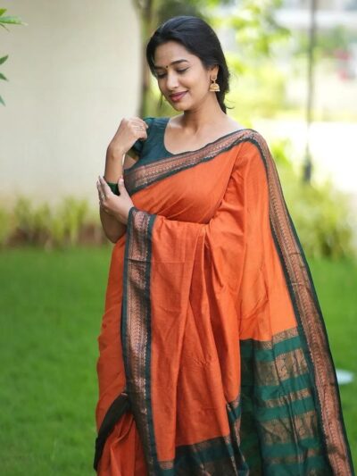 Banarasi Festival Wear Silk Orange Saree