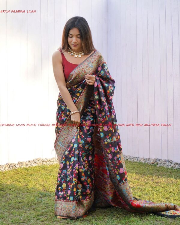 Designer Multi color Floral Black Saree