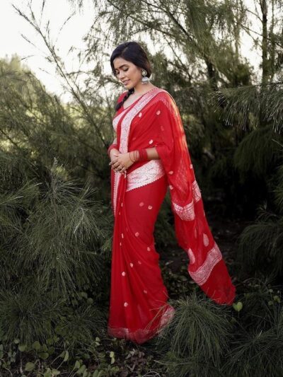 Fancy Wedding Festival Wear Red Saree