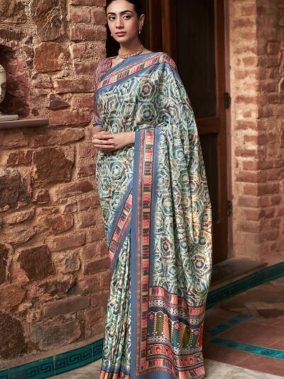 Stylish Festival Printed Grey Saree