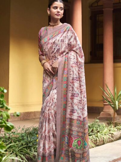 Digital Printed Pink Saree in Silk