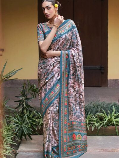 Printed Sky Blue Saree For Function wear