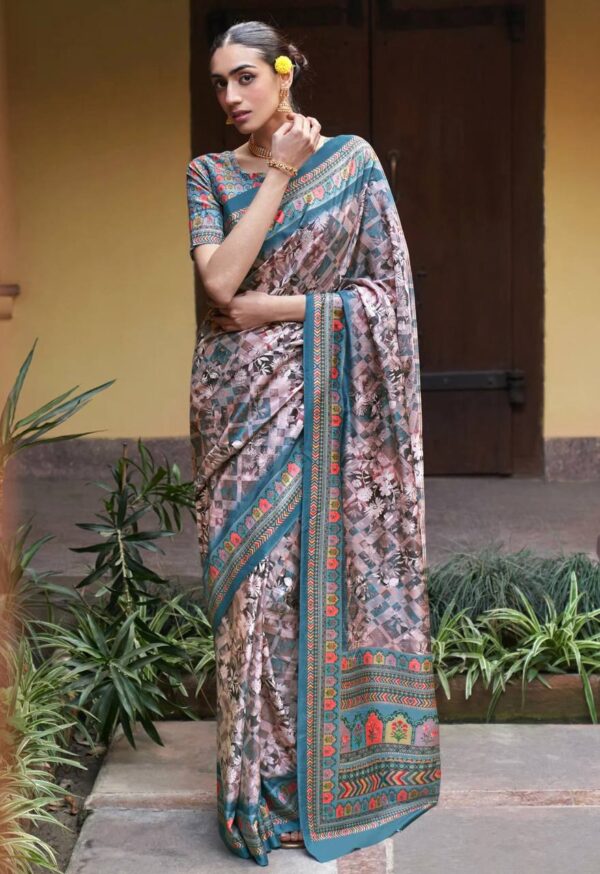 Printed Sky Blue Saree For Function wear