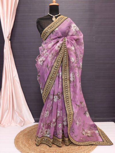 Organza Purple Saree with Lace Border