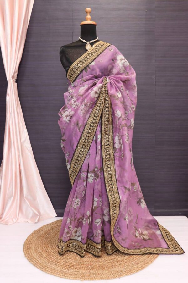 Organza Purple Saree with Lace Border