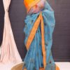 Floral Design Organza Sky Blue Saree