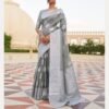 Wedding Party Grey Saree in Linen