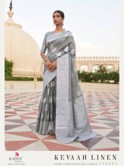 Wedding Party Grey Saree in Linen