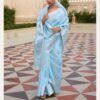 Fancy Design Sky Blue Saree in Linen