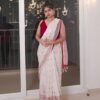 Fancy Lace Border Printed White Saree