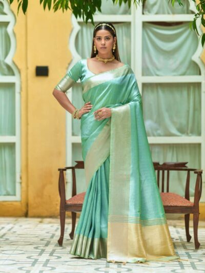 Silk Sky Blue Saree for Stylish Party