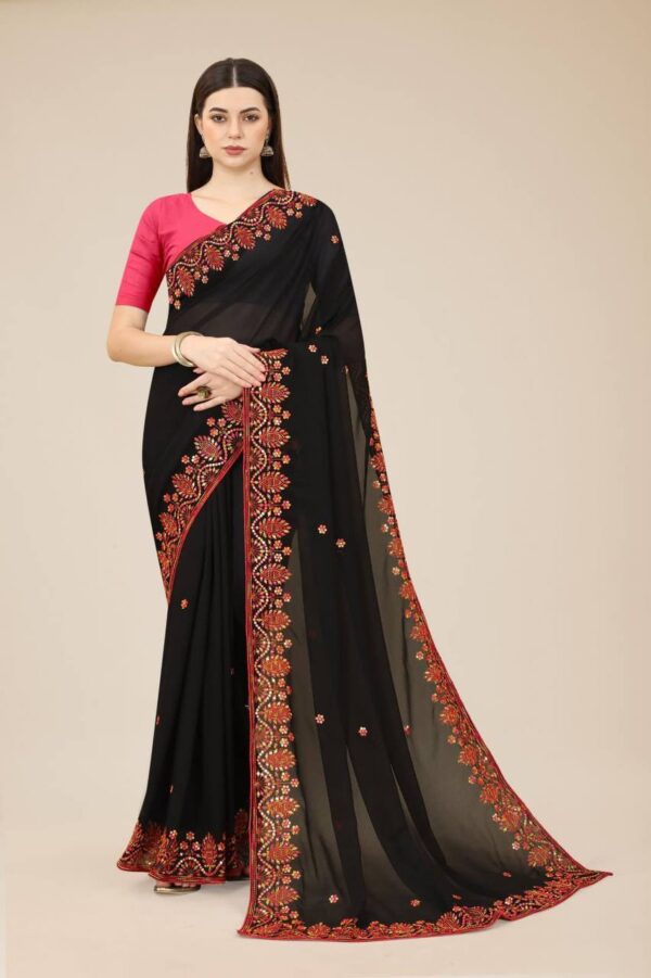 Embroidery Work Border Black Saree