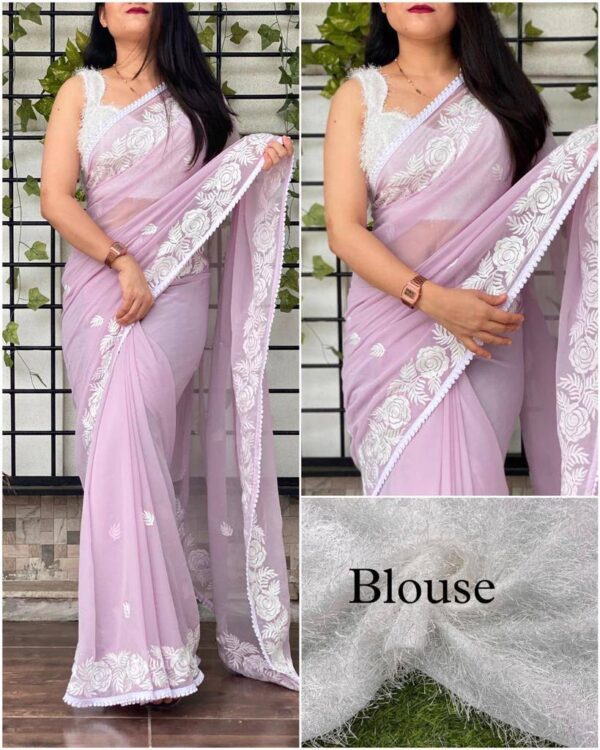 Wedding Purple Saree with work Border