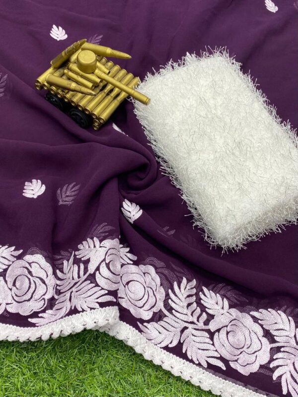 Georgette Purple Saree with work Border
