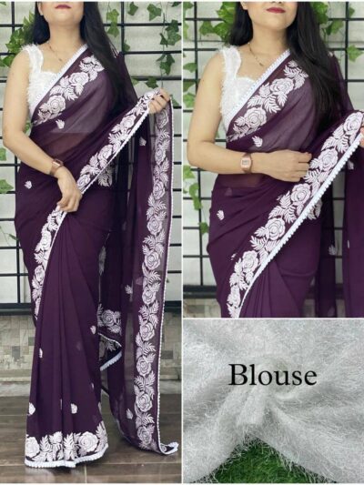 Georgette Purple Saree with work Border