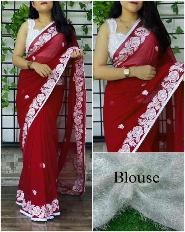 Work Fancy Border Maroon Saree