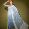 Fancy Women Wear work Sky Blue Saree