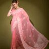 Work Wedding Stylish Look Pink Saree