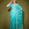 Sky Blue Saree with Traditional Work