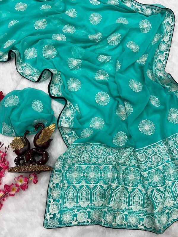 Sky Blue Saree with Traditional Work
