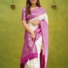 Kanjivaram White Saree with Pink Border