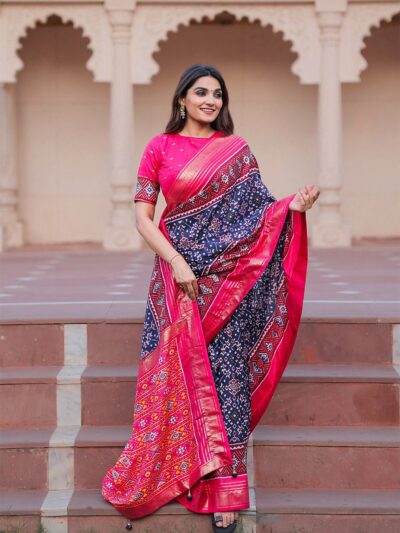 Indian Patola Design Silk Blue Saree