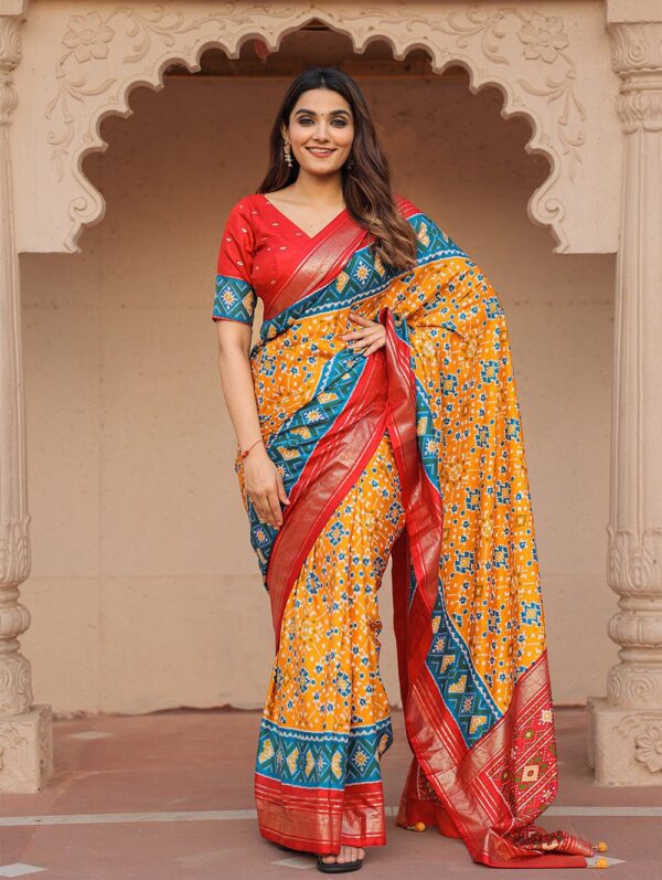 Patola Yellow Saree with Red Border