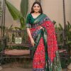 Silk Patola Green Border Red Saree