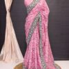 Fancy Printed Pink Saree with Lace Border