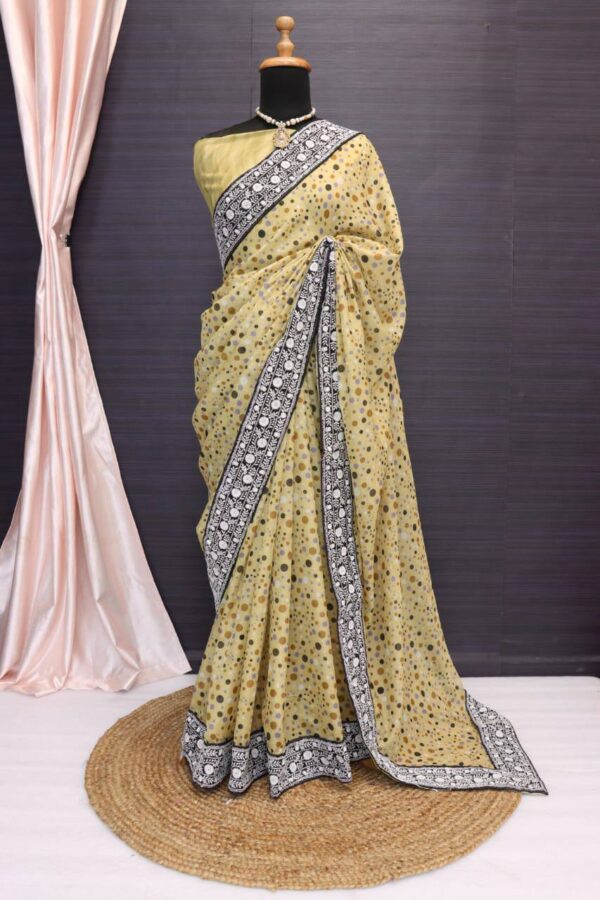 Fancy Yellow Saree with Work Lace Border