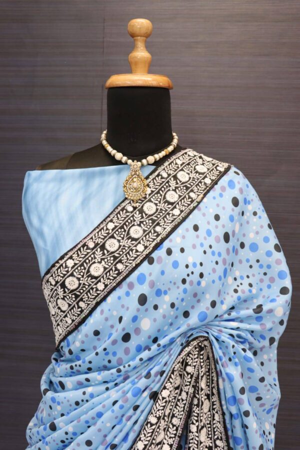 Sky Blue Saree with Work Lace Border