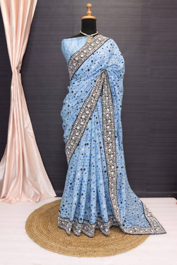 Sky Blue Saree with Work Lace Border