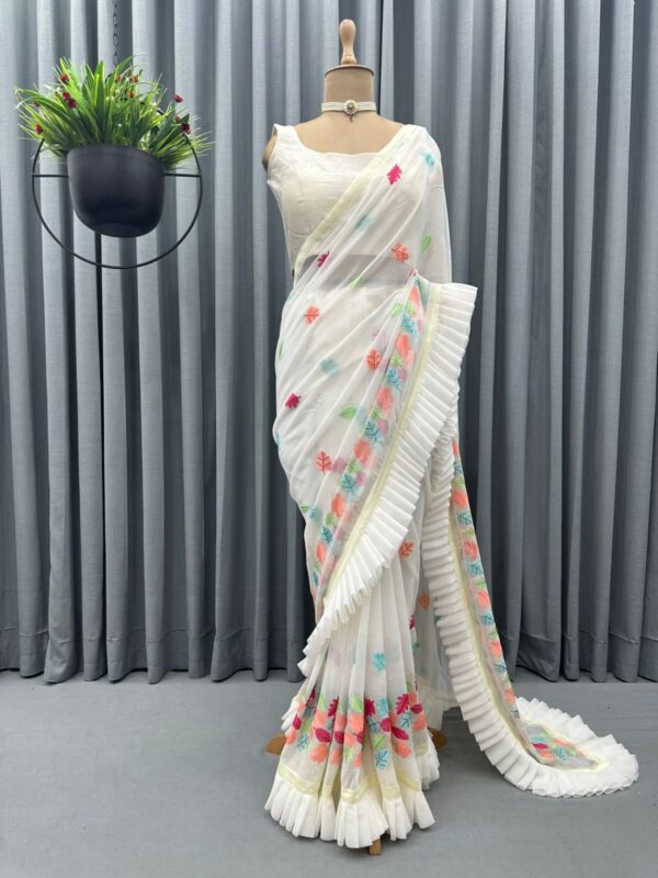 Latest Fashion Work White Saree