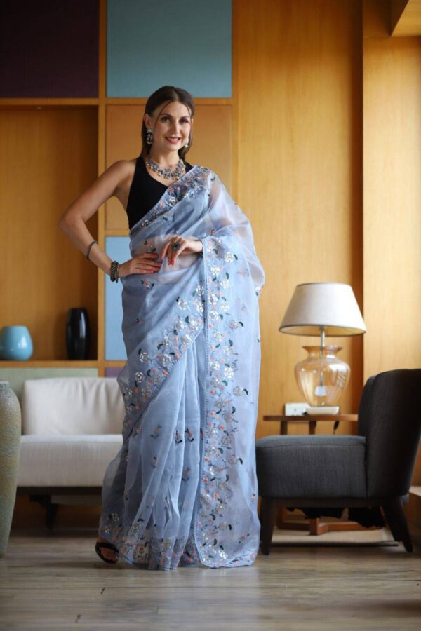 Sequence Work Stylish Sky Blue Saree