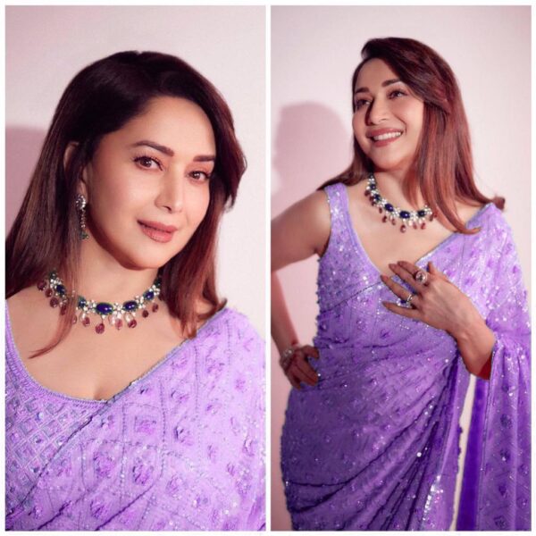 Sequence Checks Design Purple Saree