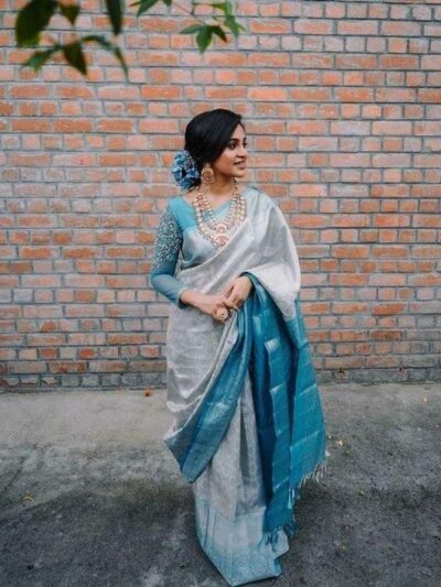 Party Wear Stylish Silk Grey Saree