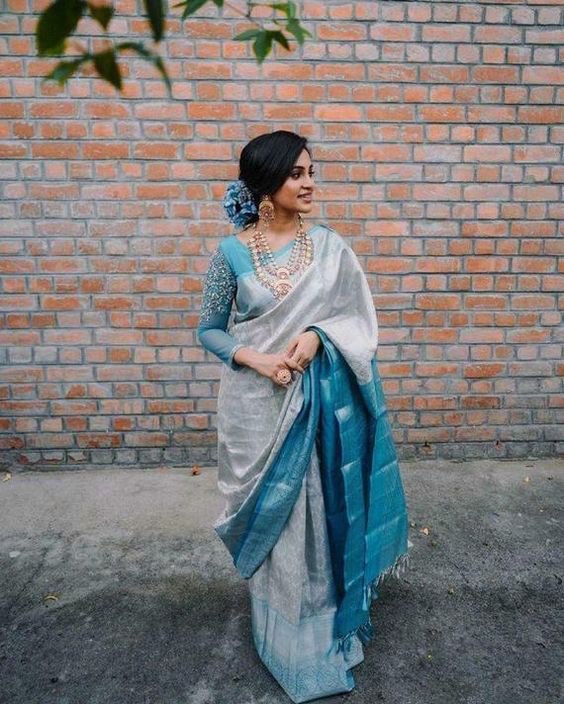 Party Wear Stylish Silk Grey Saree