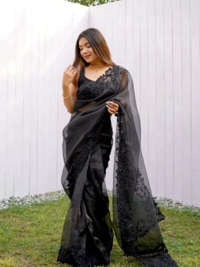 Party Wear Organza Black Saree