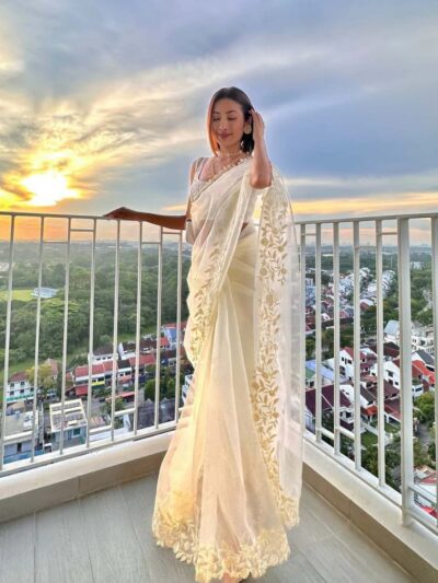 Festival wear White Saree in Organza