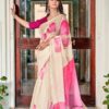 Floral Design Organza White Saree