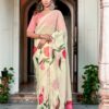 Organza Printed Fancy Floral White Saree