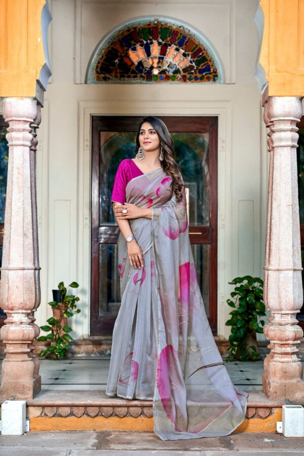 Bollywood Fancy Organza Grey Saree